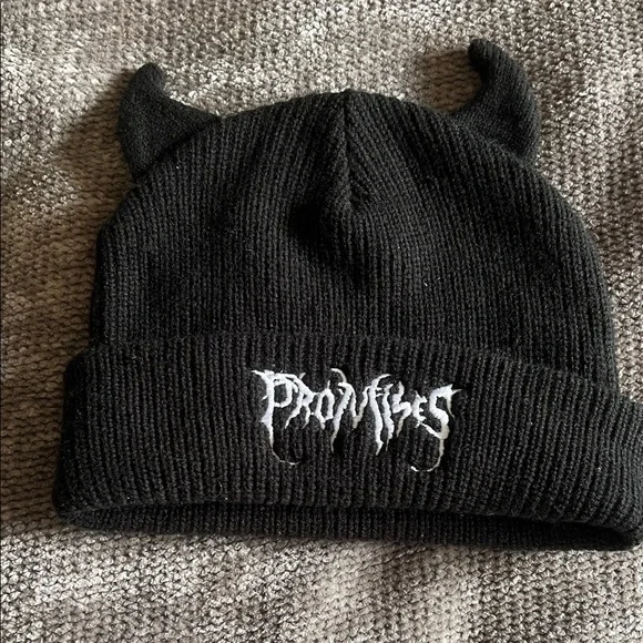 Horned Black Knit Beanie - Picture 1 of 3